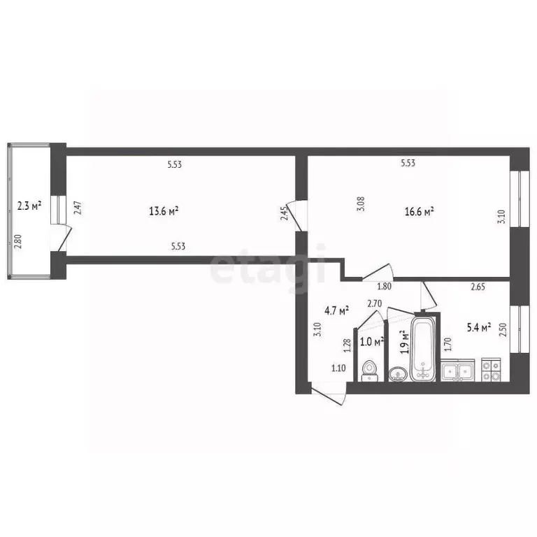 2-к кв. Башкортостан, Стерлитамак просп. Октября, 55 (43.6 м) - Фото 2