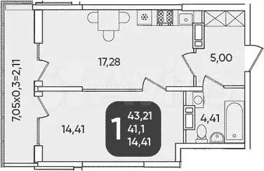 1-к. квартира, 41,1 м, 19/24 эт. - Фото 0