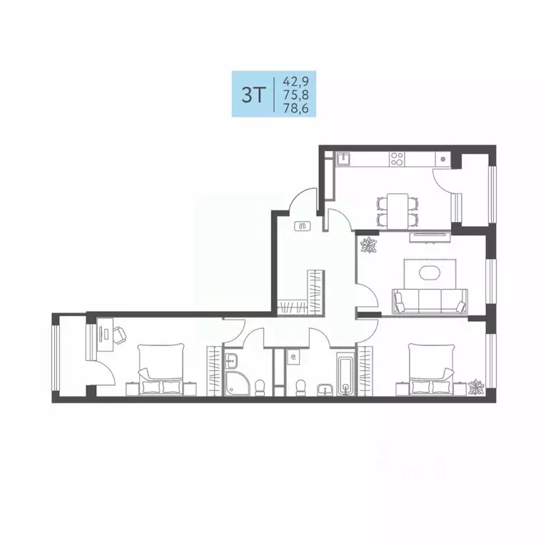 3-к кв. Пермский край, Пермь ул. Левченко, 8 (78.6 м) - Фото 2