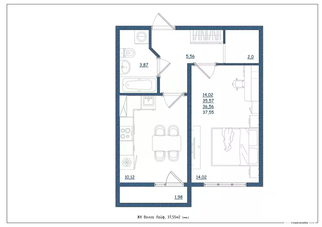 1-к кв. Тверская область, Тверь Новочеркасская ул., 49 (37.55 м) - Фото 1