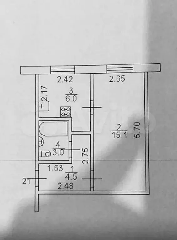 1-к. квартира, 28,6 м, 3/3 эт. - Фото 0