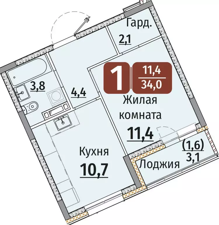 1-комнатная квартира: Чебоксары, Калининский район, жилой комплекс ... - Фото 0