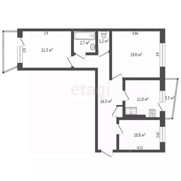 3-к кв. Ханты-Мансийский АО, Сургут Югорская ул., 5/2 (73.0 м) - Фото 1
