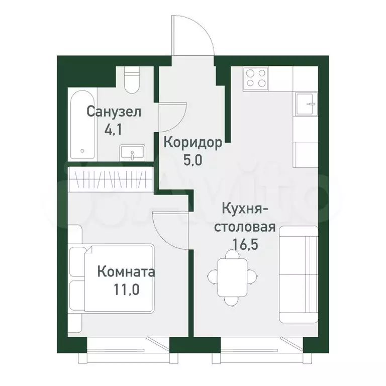 1-к. квартира, 37,1 м, 5/7 эт. - Фото 0