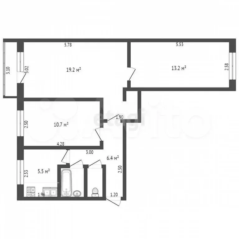 3-к. квартира, 58,5 м, 3/5 эт. - Фото 0