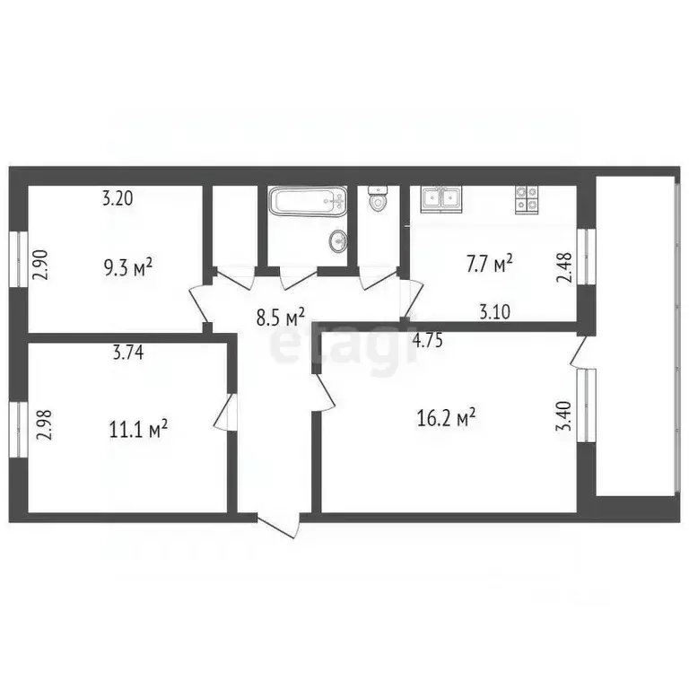 3-к кв. Вологодская область, Вологда Молочное пгт, Парковая ул., 6А ... - Фото 2