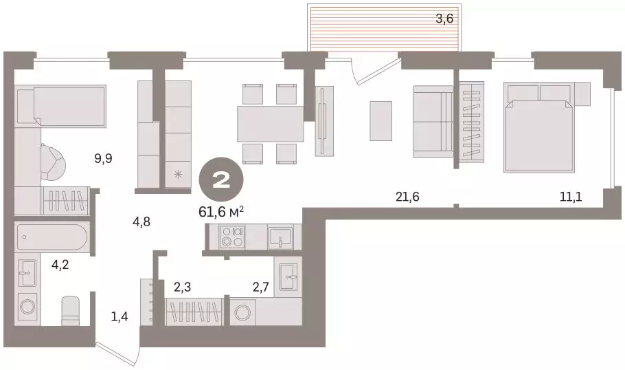 2-комнатная квартира: Омск, Кировский округ (61.59 м) - Фото 2