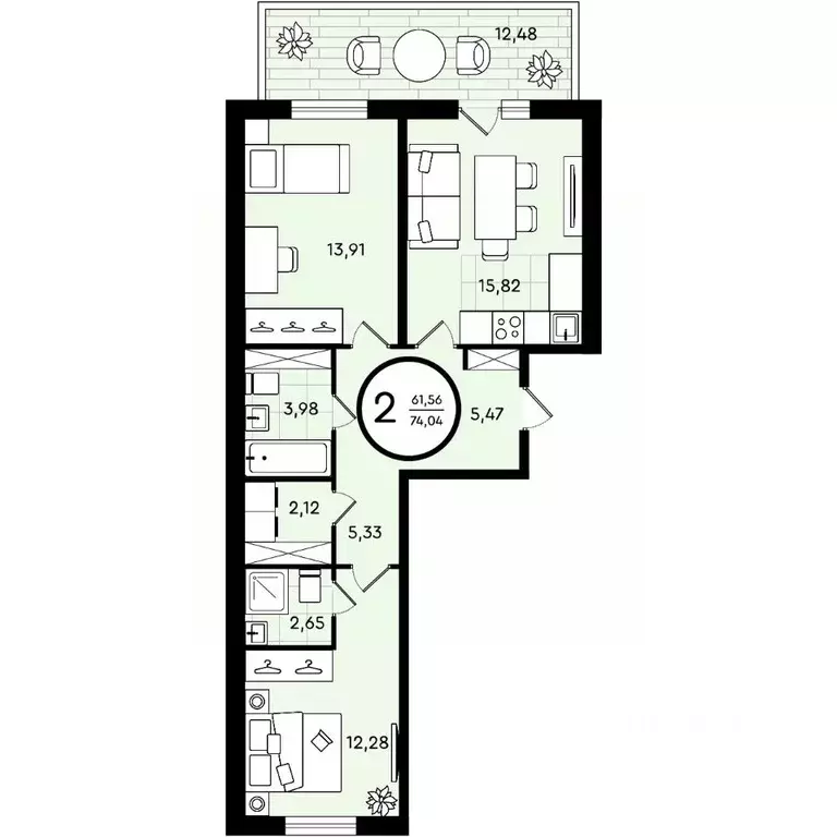 2-к кв. Тюменская область, Тюмень ул. Александра Звягина, 2 (74.04 м) - Фото 0