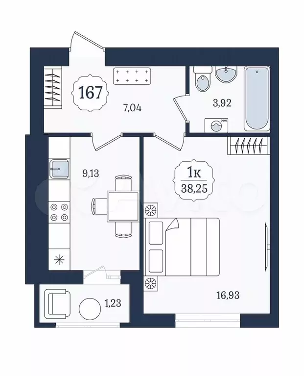 1-к. квартира, 38,3 м, 4/9 эт. - Фото 1
