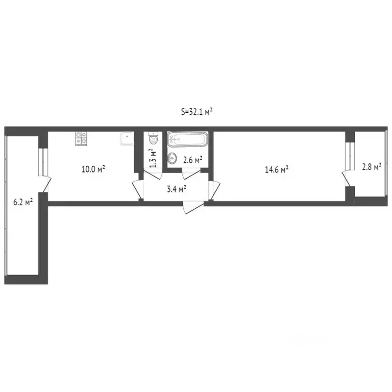 1-к кв. Тюменская область, Тюмень ул. Елизарова, 12 (32.0 м) - Фото 2