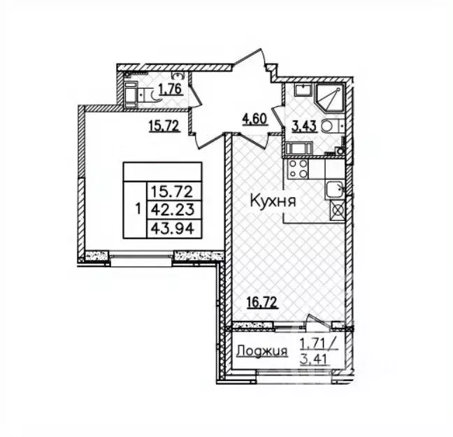 1-к кв. Санкт-Петербург просп. Маршала Блюхера, 3к3 (43.94 м) - Фото 2