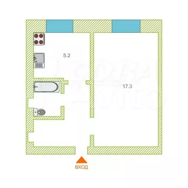 1-к. квартира, 28,5 м, 4/5 эт. - Фото 0