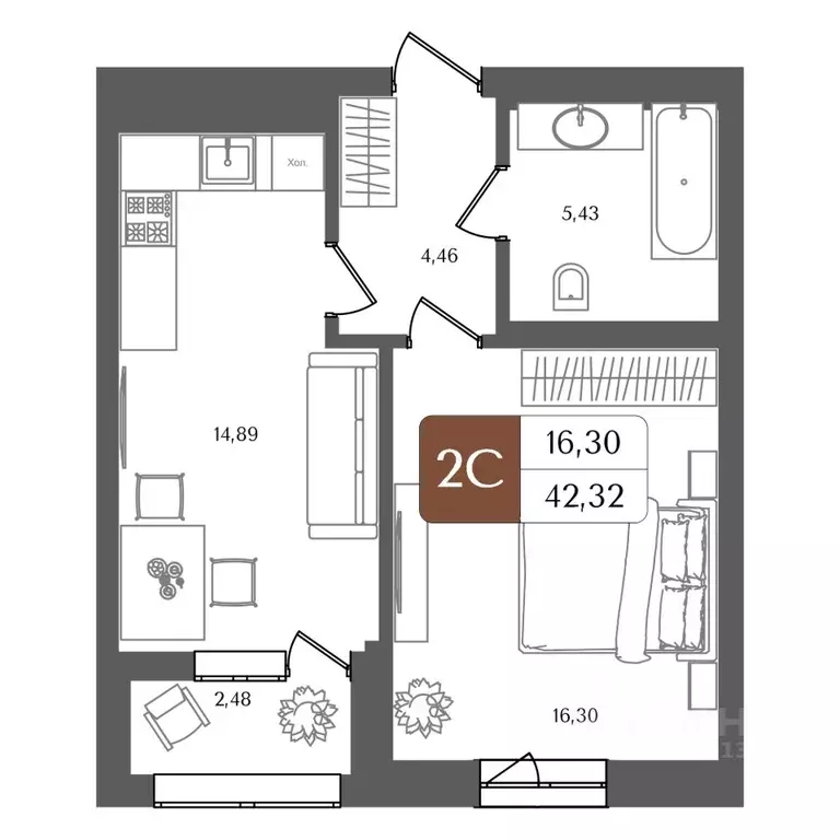 2-к кв. Башкортостан, Уфа Глумилино жилрайон, Холмогоры жилой комплекс ... - Фото 1