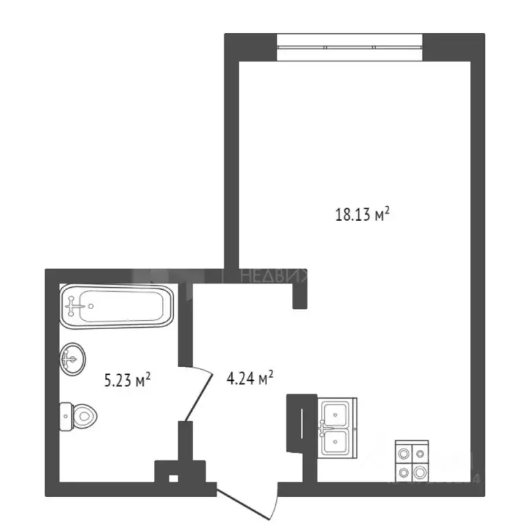 Студия Тюменская область, Тюмень ул. Новоселов, 90 (28.56 м) - Фото 1