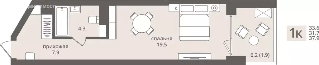 Квартира-студия: Калининградская область, Пионерский (33.6 м) - Фото 1