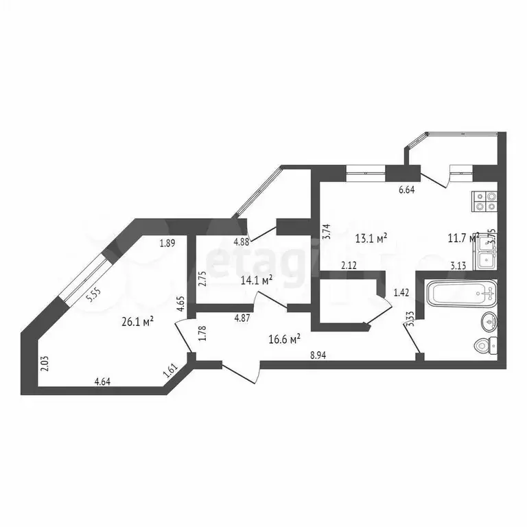 3-к. квартира, 94,9 м, 9/14 эт. - Фото 0