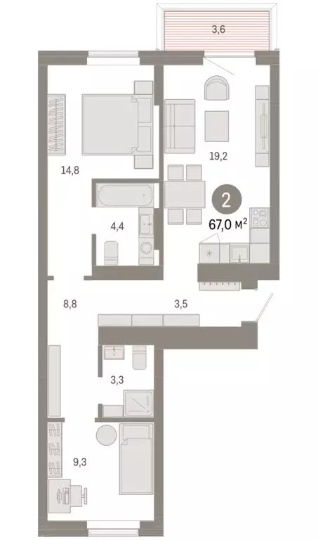 2-комнатная квартира: Омск, Кировский округ (66.98 м) - Фото 1