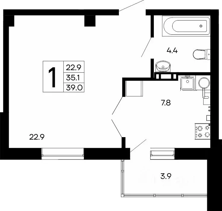 1-к кв. Крым, Феодосия Утесов жилой комплекс (39.0 м) - Фото 1