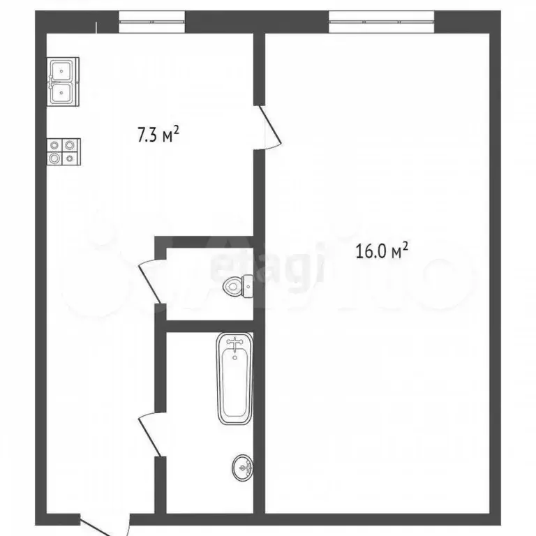 1-к. квартира, 25,3 м, 1/2 эт. - Фото 1