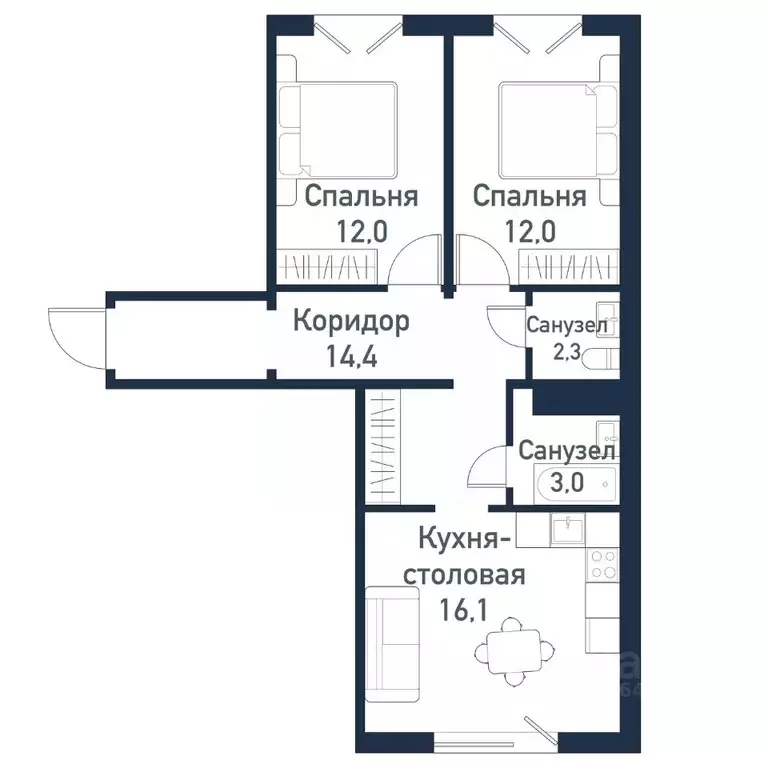 2-к кв. Челябинская область, Челябинский городской округ, пос. ... - Фото 1