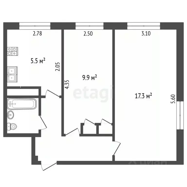 2-к кв. Псковская область, Псков Стахановская ул., 2 (42.7 м) - Фото 2