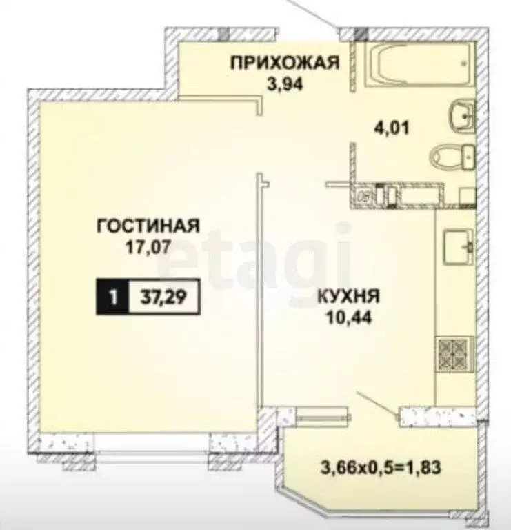 1-комнатная квартира: Краснодар, Конгрессная улица, 29 (37.3 м) - Фото 0