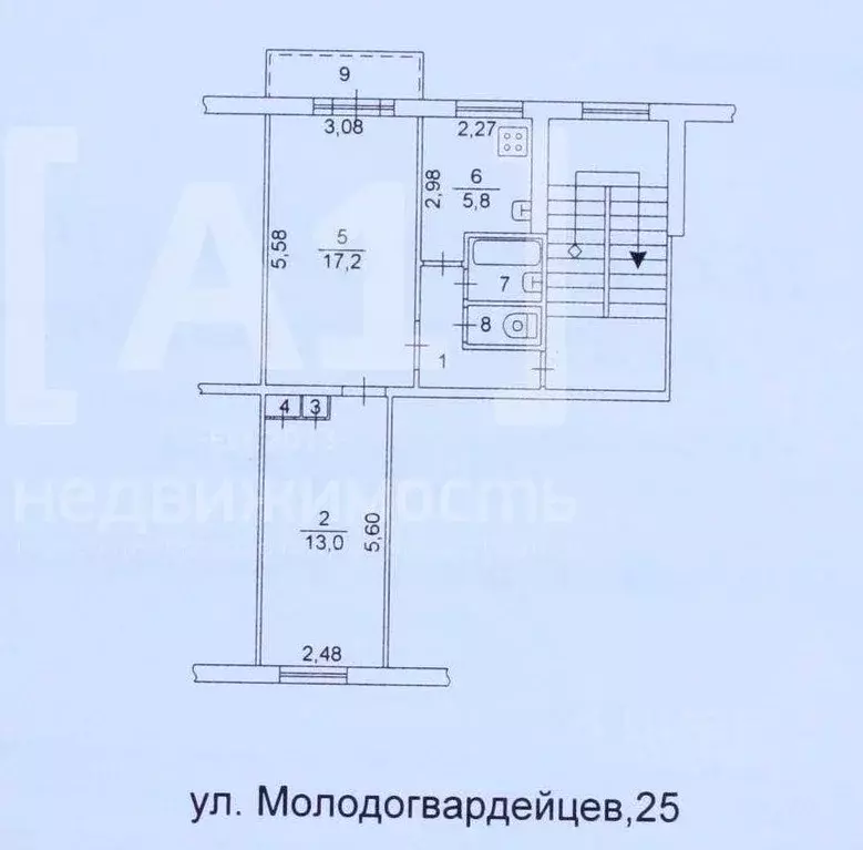 2-к кв. Челябинская область, Челябинск ул. Молодогвардейцев, 25 (44.2 ... - Фото 1