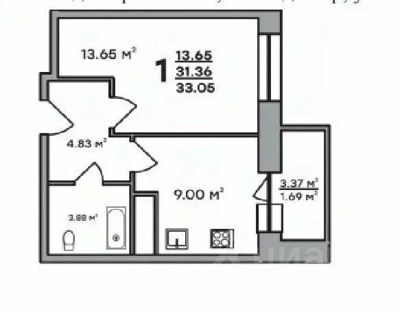 1-к кв. Владимирская область, Владимир ул. Нижняя Дуброва, 49А (34.05 ... - Фото 2