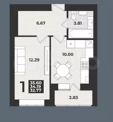 1-к. квартира, 35,6 м, 2/9 эт. - Фото 1