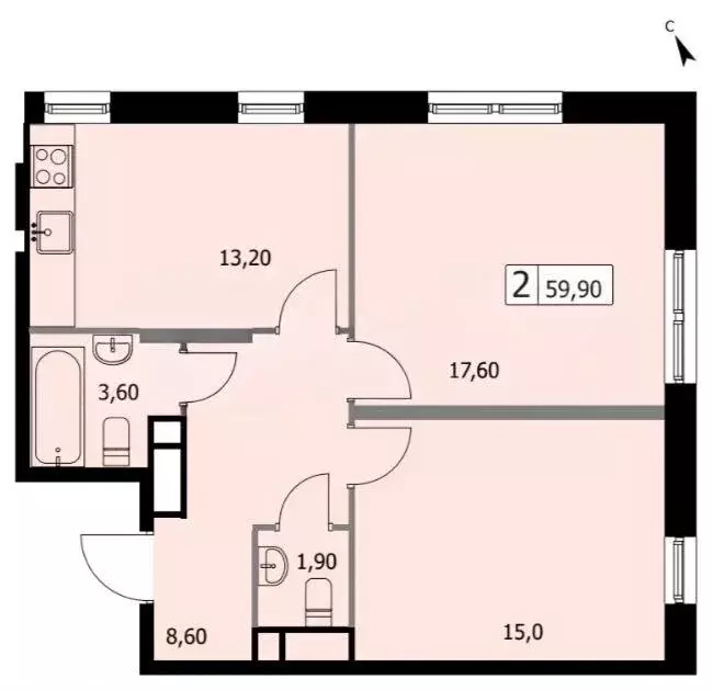 2-комнатная квартира: Москва, 3-я Гражданская улица, 35с2 (59.9 м) - Фото 1