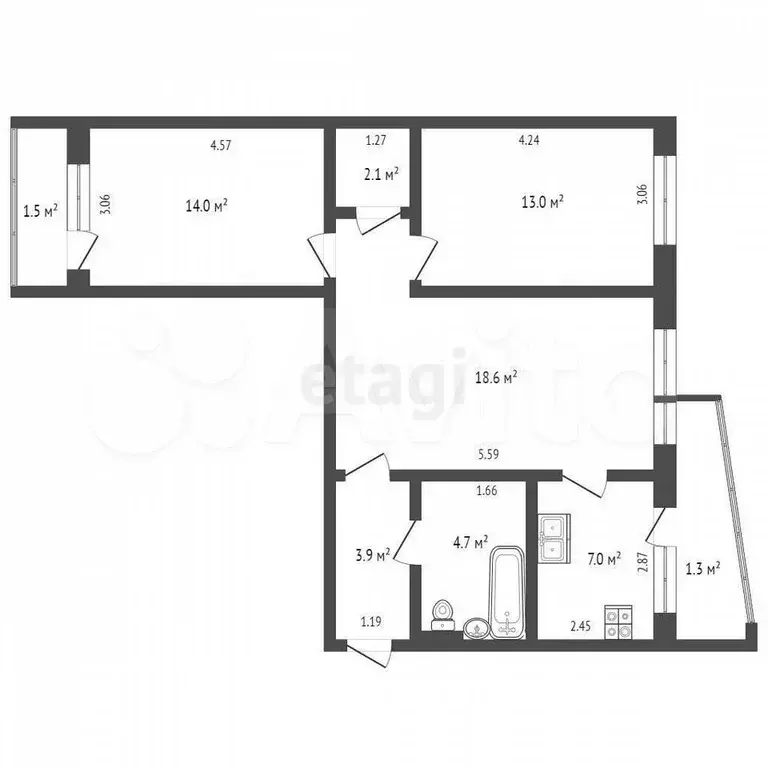 3-к. квартира, 64 м, 6/9 эт. - Фото 0