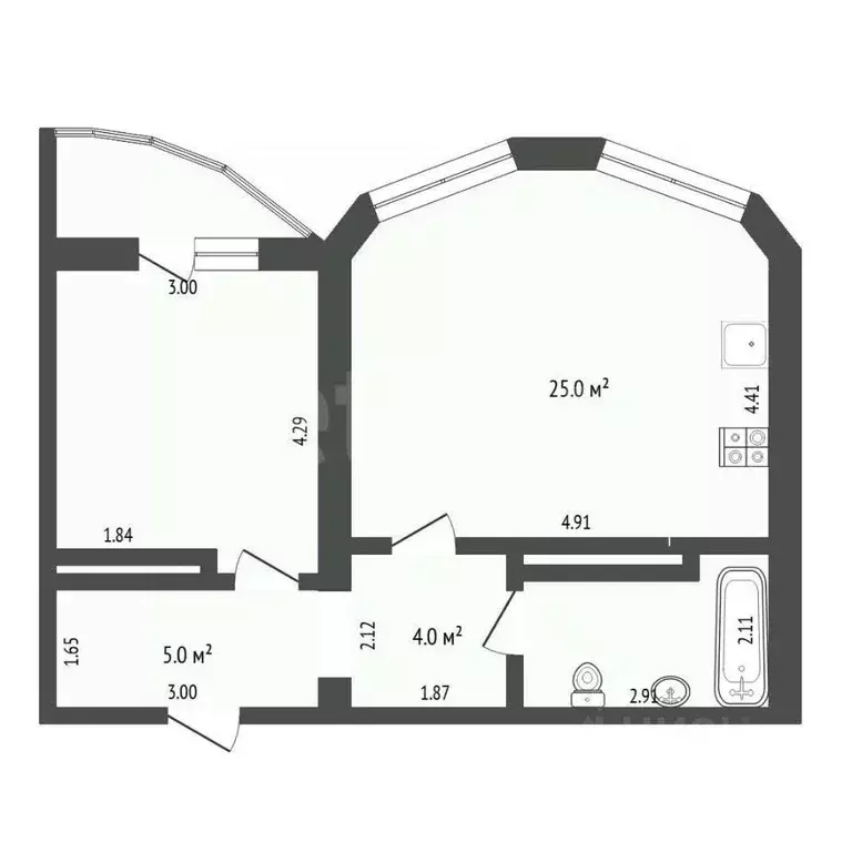 1-к кв. Тюменская область, Тюмень ул. Циолковского, 20А (50.5 м) - Фото 2