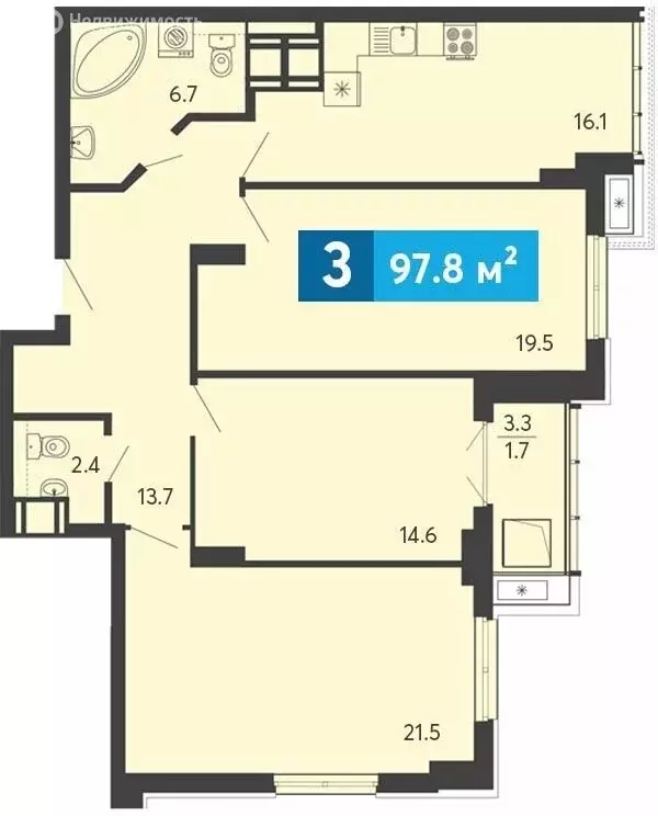 3-комнатная квартира: Засечное, Прибрежный бульвар, 5 (97.8 м) - Фото 1