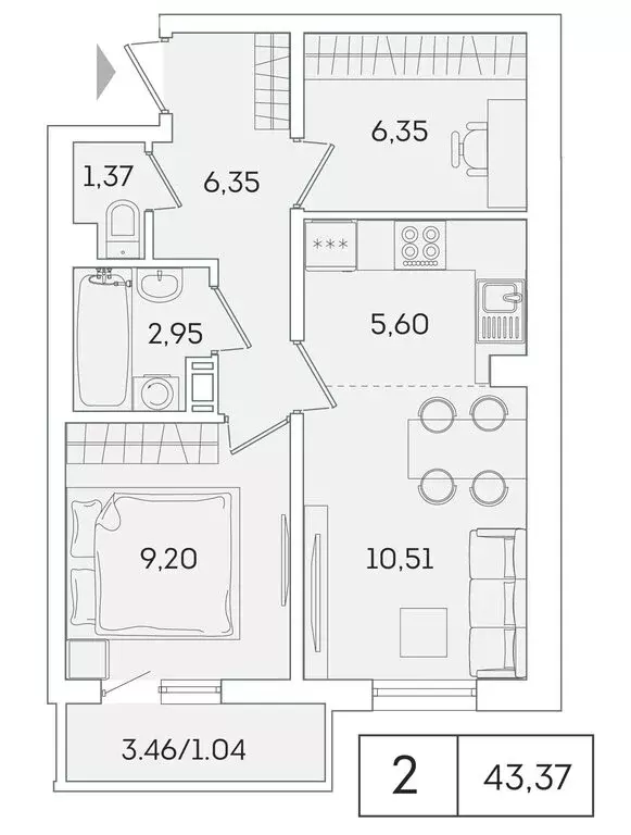 2-комнатная квартира: Мурино, Графская улица, 6к4 (42.5 м) - Фото 0