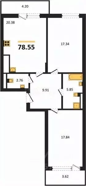 2-к кв. Калининградская область, Гурьевский муниципальный округ, пос. ... - Фото 2