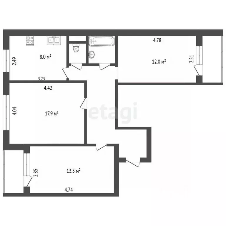 3-к кв. Омская область, Омск Солнечный мкр, ул. Комкова, 2 (65.9 м) - Фото 1