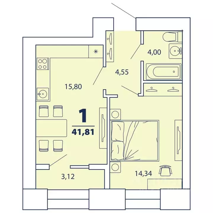 1-к кв. Рязанская область, Рязань ул. Космонавтов, 16 (42.0 м) - Фото 1