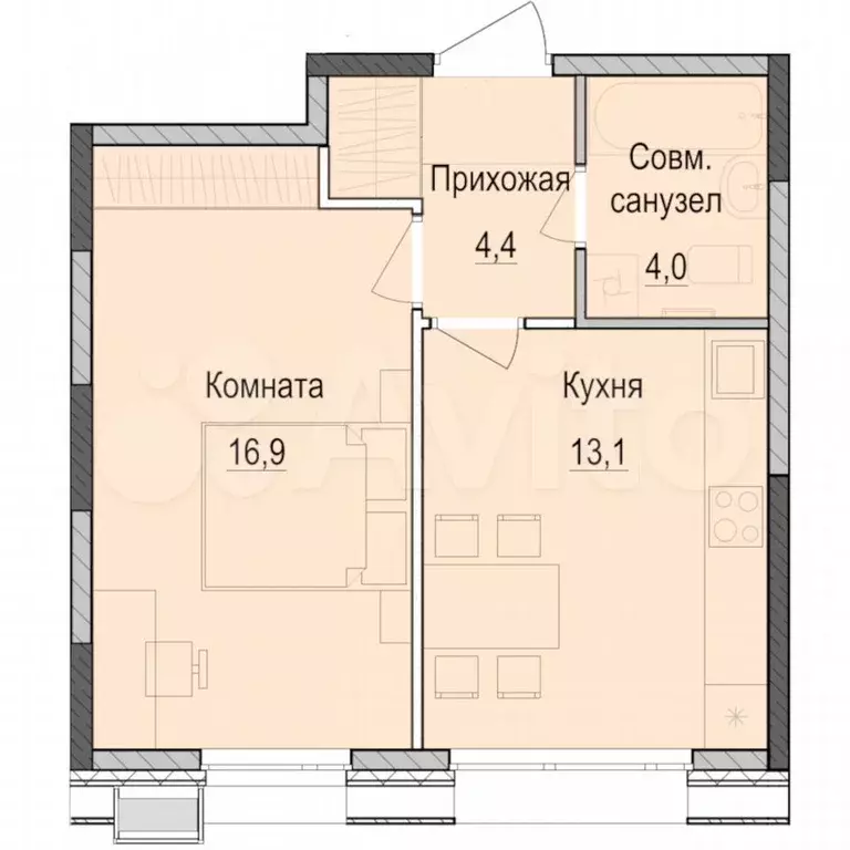 1-к. квартира, 38,2 м, 6/18 эт. - Фото 0
