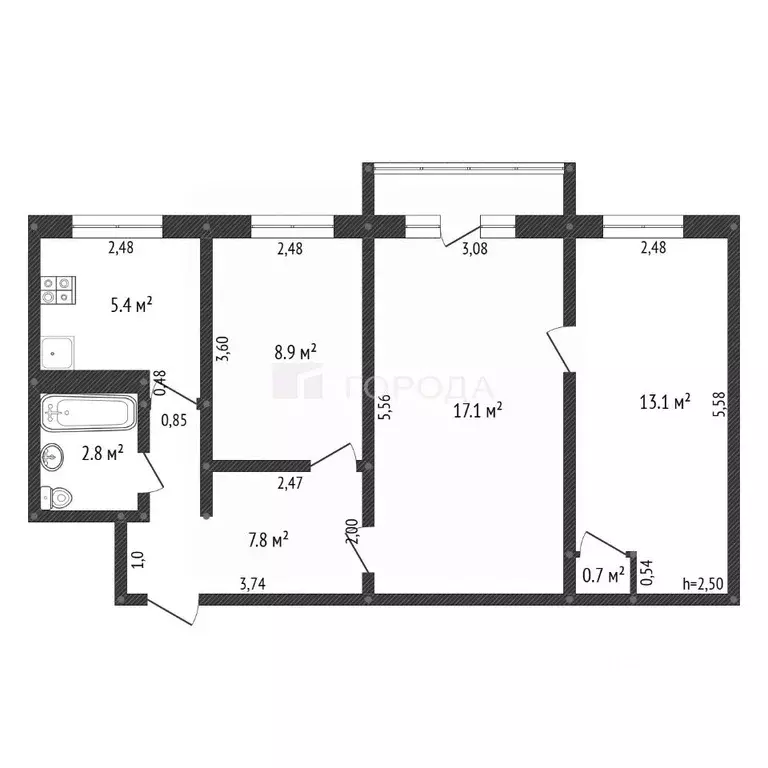 3-к кв. Алтайский край, Барнаул ул. Юрина, 245 (55.8 м) - Фото 2
