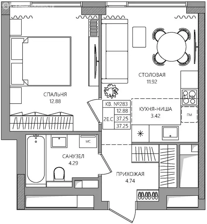 2-комнатная квартира: Пермь, улица Пушкина, 102 (37.25 м) - Фото 1