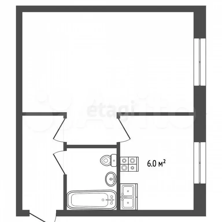 1-к. квартира, 30 м, 2/5 эт. - Фото 0