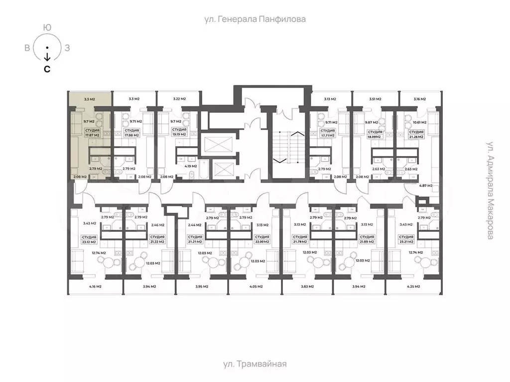 Апартаменты-студия, 17,9 м, 7/19 эт. - Фото 1