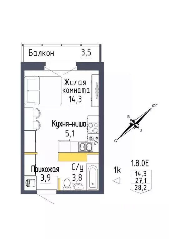 1-к кв. Свердловская область, Екатеринбург ул. Тюльпановая, 12 (28.2 ... - Фото 0