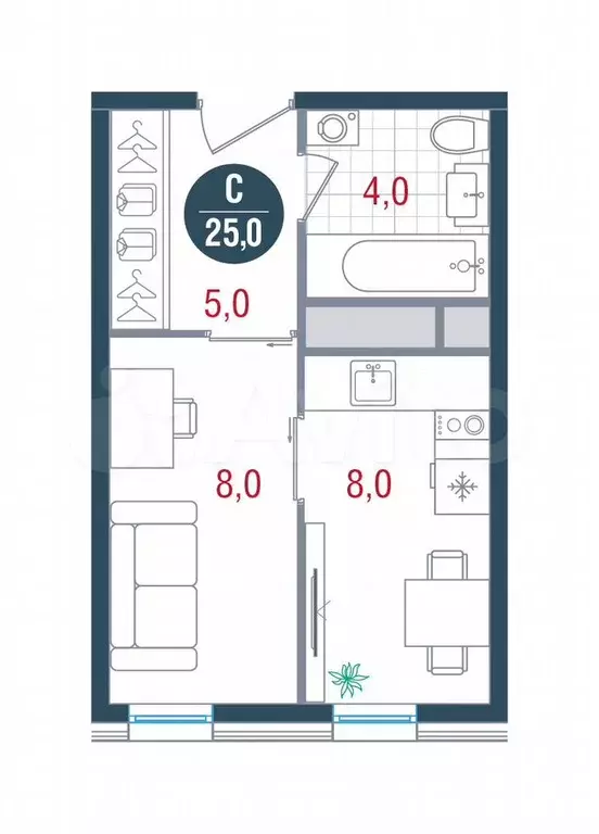 Квартира-студия, 25 м, 13/26 эт. - Фото 0