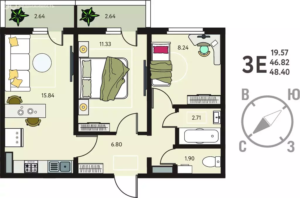 2-комнатная квартира: Курск, улица Энгельса, 115/6 (48.4 м) - Фото 1