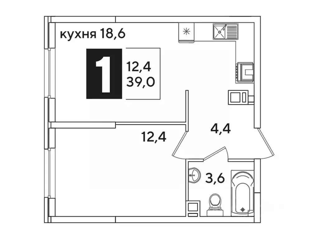 1-к кв. Краснодарский край, Краснодар Самолет-6 жилой комплекс (39.0 ... - Фото 1