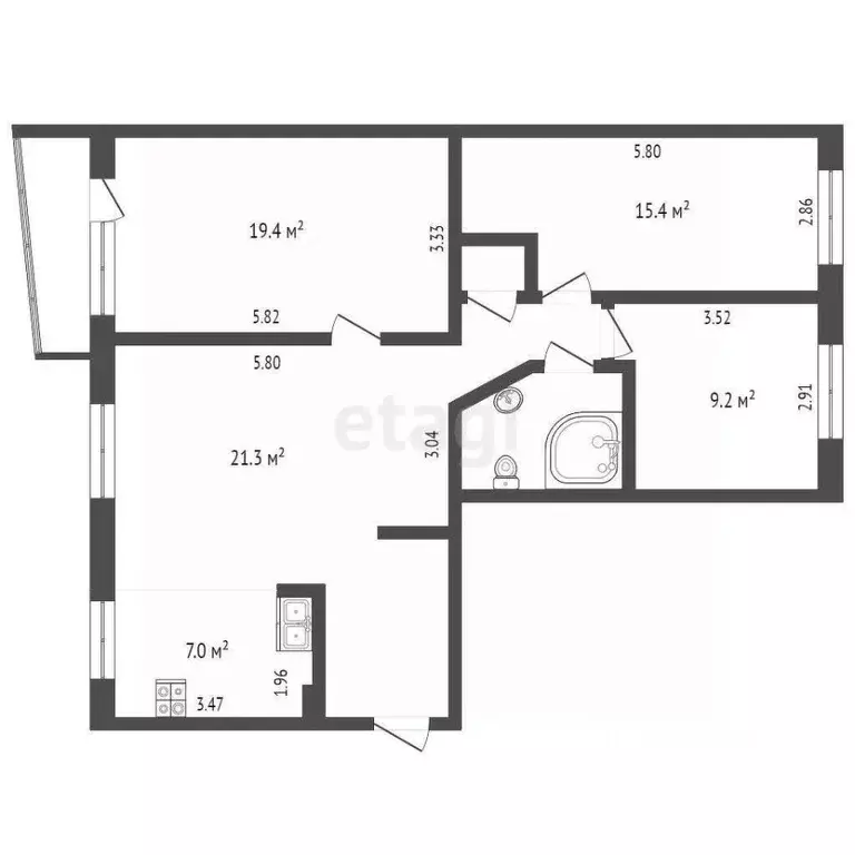 4-к кв. Ханты-Мансийский АО, Сургут проезд Дружбы, 8 (87.3 м) - Фото 2
