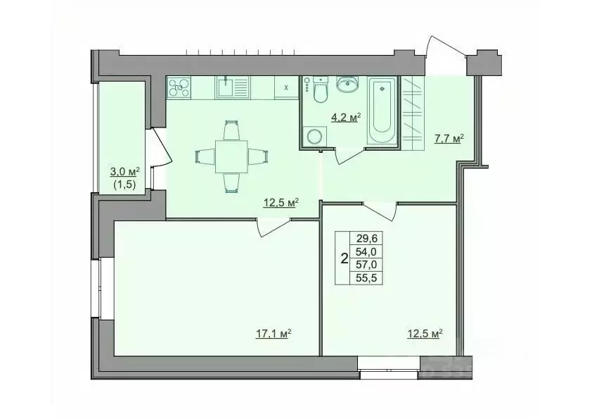 2-к кв. Костромская область, Кострома Магистральная ул., 49А (55.5 м) - Фото 0