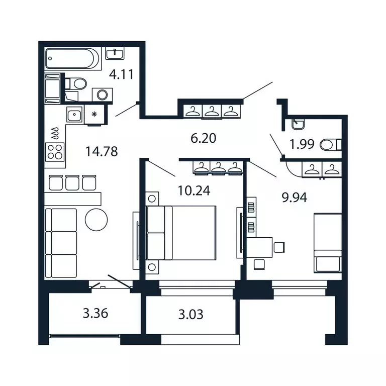 2-комнатная квартира: Новоселье, Центральная улица, 30к1 (46.9 м) - Фото 1
