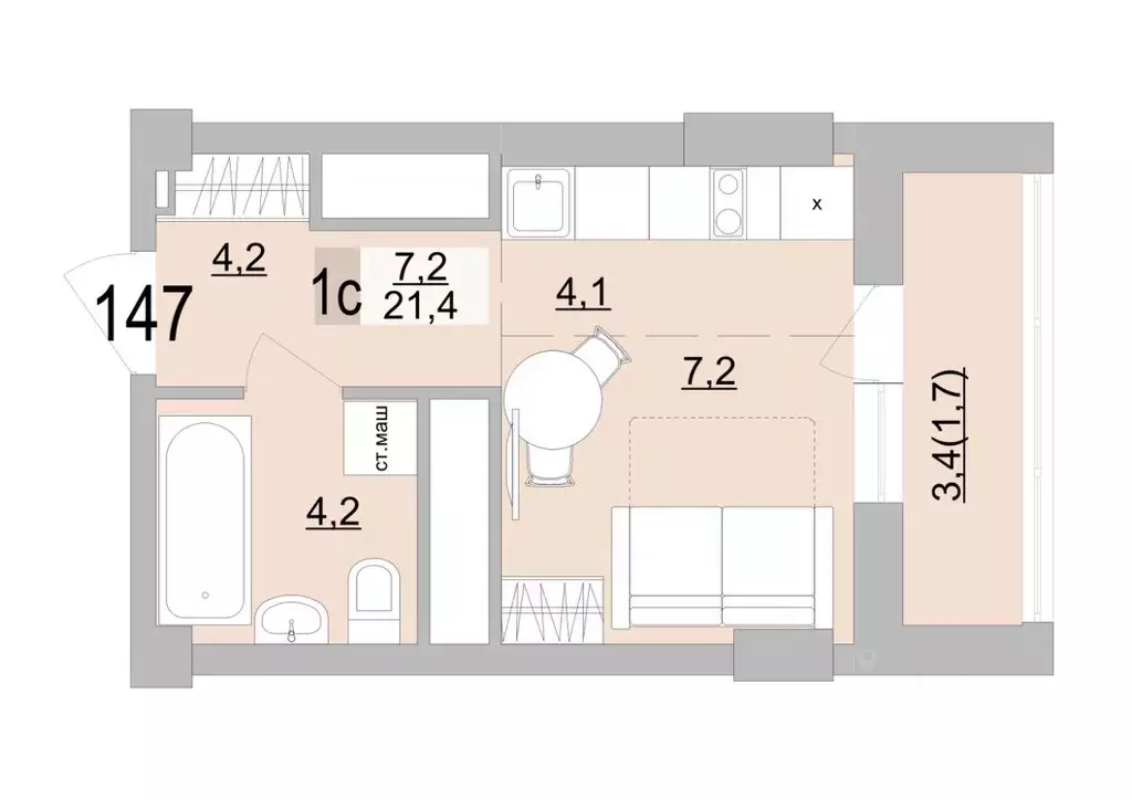 Студия Свердловская область, Екатеринбург ул. Черкасская, 5к3 (21.4 м) - Фото 1